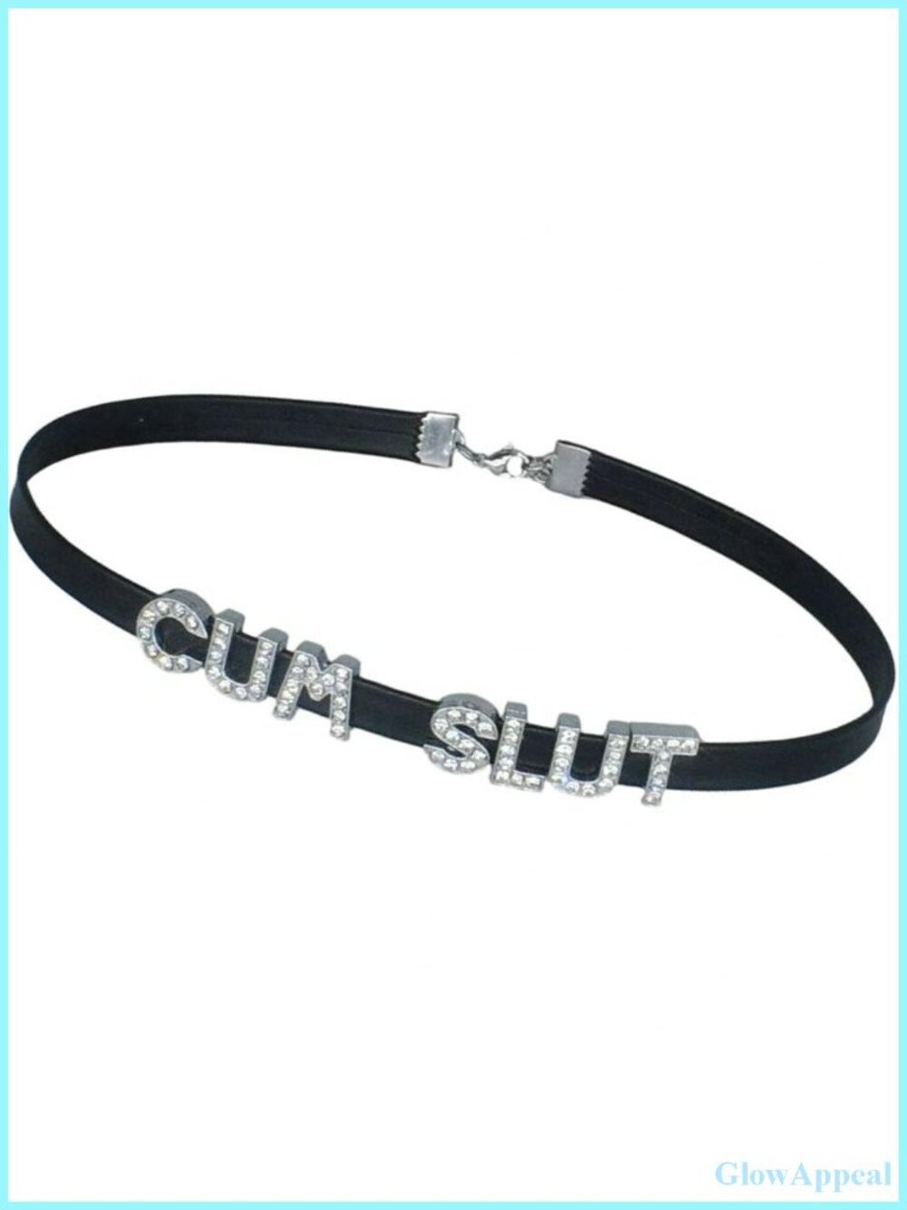 Rhinestone CUM Choker Necklace Faux PU Leather Adjustable
